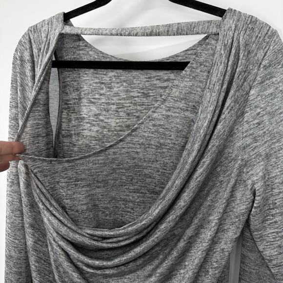 WHBM Drape-back Tunic Size Medium Gray Metallic Slinky Knit Long Sleeves - Picture 6 of 12